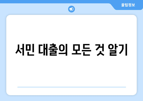 서민 대출의 모든 것 알기