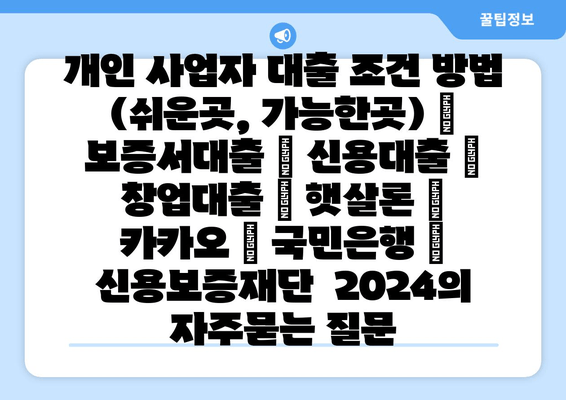 개인 사업자 대출 조건 방법 (쉬운곳, 가능한곳) | 보증서대출 | 신용대출 | 창업대출 | 햇살론 | 카카오 | 국민은행 | 신용보증재단  2024