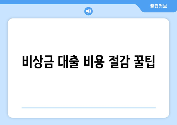 비상금 대출 비용 절감 꿀팁