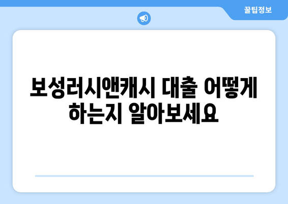 보성러시앤캐시 대출 어떻게 하는지 알아보세요