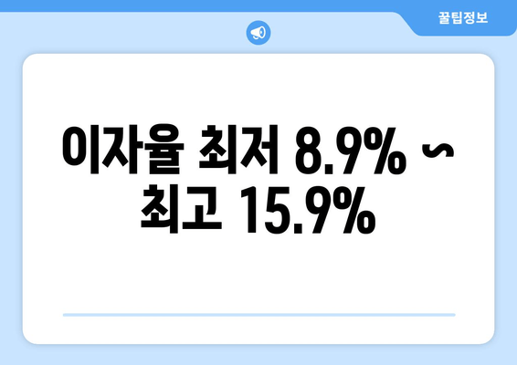 이자율 최저 8.9% ~ 최고 15.9%