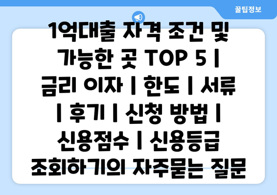 1억대출 자격 조건 및 가능한 곳 TOP 5 | 금리 이자 | 한도 | 서류 | 후기 | 신청 방법 | 신용점수 | 신용등급 조회하기