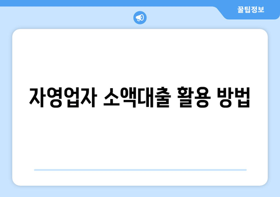 자영업자 소액대출 활용 방법