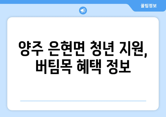 양주 은현면 청년 지원, 버팀목 혜택 정보