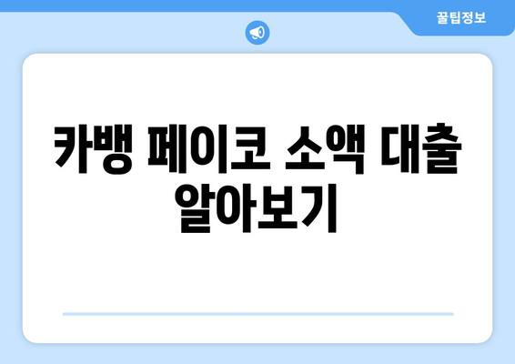 카뱅 페이코 소액 대출 알아보기