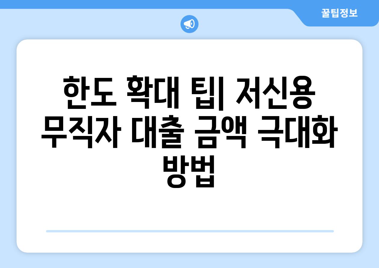 한도 확대 팁| 저신용 무직자 대출 금액 극대화 방법