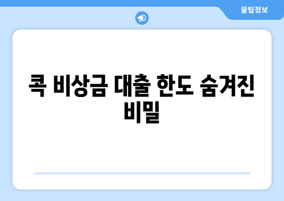 콕 비상금 대출 한도 숨겨진 비밀