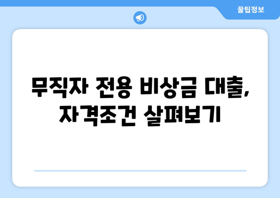 무직자 전용 비상금 대출, 자격조건 살펴보기