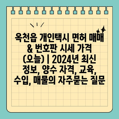 옥천읍 개인택시 면허 매매 & 번호판 시세 가격 (오늘) | 2024년 최신 정보, 양수 자격, 교육, 수입, 매물