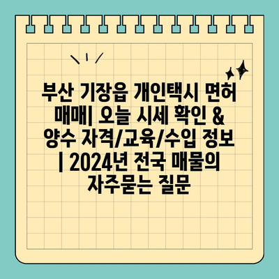 부산 기장읍 개인택시 면허 매매| 오늘 시세 확인 & 양수 자격/교육/수입 정보 | 2024년 전국 매물