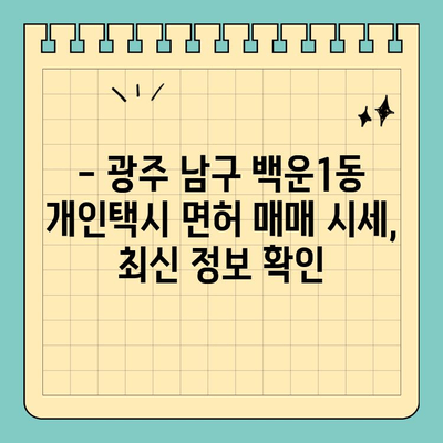 광주 남구 백운1동 개인택시 면허 매매| 시세, 양수 자격, 교육, 수입까지 한번에! | 2024년 최신 정보, 전국 매물 확인