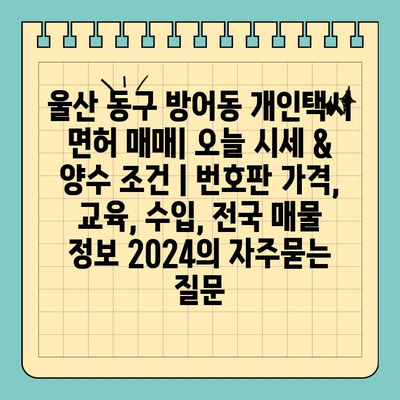 울산 동구 방어동 개인택시 면허 매매| 오늘 시세 & 양수 조건 | 번호판 가격, 교육, 수입, 전국 매물 정보 2024