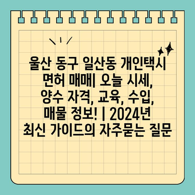 울산 동구 일산동 개인택시 면허 매매| 오늘 시세, 양수 자격, 교육, 수입, 매물 정보! | 2024년 최신 가이드