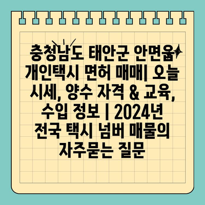 충청남도 태안군 안면읍 개인택시 면허 매매| 오늘 시세, 양수 자격 & 교육, 수입 정보 | 2024년 전국 택시 넘버 매물