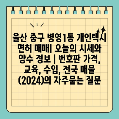 울산 중구 병영1동 개인택시 면허 매매| 오늘의 시세와 양수 정보 | 번호판 가격, 교육, 수입, 전국 매물 (2024)