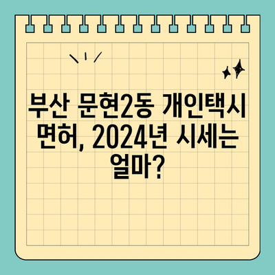 부산 문현2동 개인택시 면허 매매| 오늘 시세, 양수자격, 수입, 매물 정보까지! | 2024년 최신 가이드