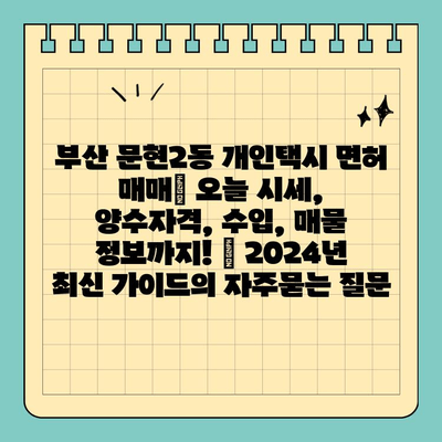 부산 문현2동 개인택시 면허 매매| 오늘 시세, 양수자격, 수입, 매물 정보까지! | 2024년 최신 가이드