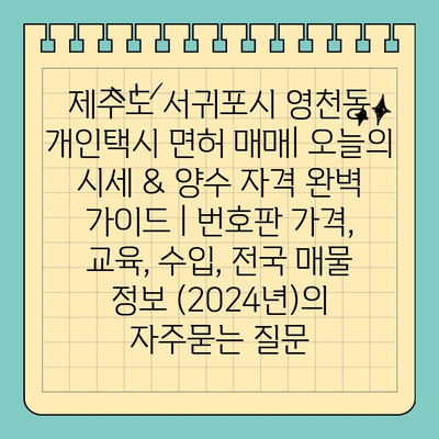 제주도 서귀포시 영천동 개인택시 면허 매매| 오늘의 시세 & 양수 자격 완벽 가이드 | 번호판 가격, 교육, 수입, 전국 매물 정보 (2024년)