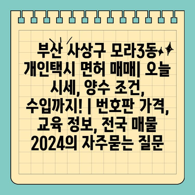 부산 사상구 모라3동 개인택시 면허 매매| 오늘 시세, 양수 조건, 수입까지! | 번호판 가격, 교육 정보, 전국 매물 2024