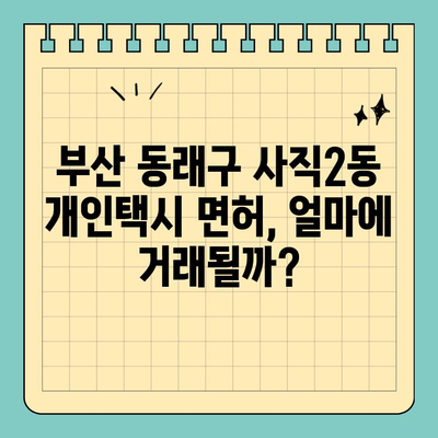 부산 동래구 사직2동 개인택시 면허 매매| 오늘 시세 & 양수 자격 완벽 가이드 | 2024년 넘버 매물 정보, 수입까지!