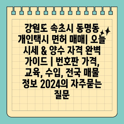 강원도 속초시 동명동 개인택시 면허 매매| 오늘 시세 & 양수 자격 완벽 가이드 | 번호판 가격, 교육, 수입, 전국 매물 정보 2024