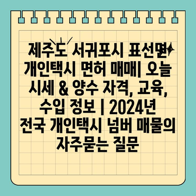 제주도 서귀포시 표선면 개인택시 면허 매매| 오늘 시세 & 양수 자격, 교육, 수입 정보 | 2024년 전국 개인택시 넘버 매물