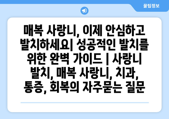 매복 사랑니, 이제 안심하고 발치하세요| 성공적인 발치를 위한 완벽 가이드 | 사랑니 발치, 매복 사랑니, 치과, 통증, 회복