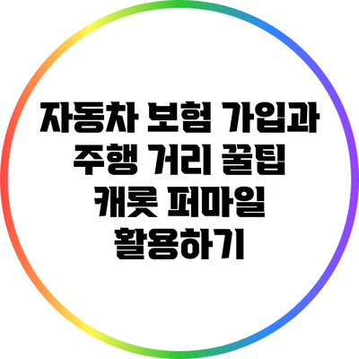 자동차 보험 가입과 주행 거리 꿀팁: 캐롯 퍼마일 활용하기