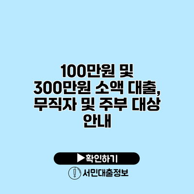 100만원 및 300만원 소액 대출, 무직자 및 주부 대상 안내