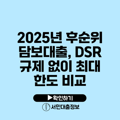 2025년 후순위 담보대출, DSR 규제 없이 최대 한도 비교