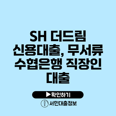 SH 더드림 신용대출, 무서류 수협은행 직장인 대출