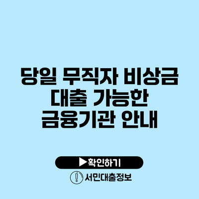 당일 무직자 비상금 대출 가능한 금융기관 안내
