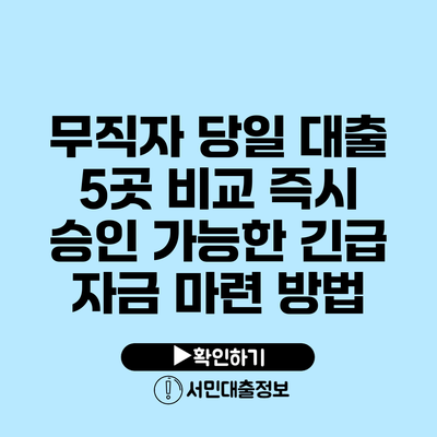 무직자 당일 대출 5곳 비교: 즉시 승인 가능한 긴급 자금 마련 방법