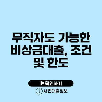 무직자도 가능한 비상금대출, 조건 및 한도