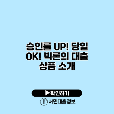 승인률 UP! 당일 OK! 빅론의 대출 상품 소개