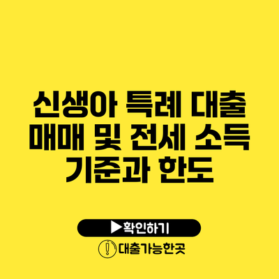 신생아 특례 대출 매매 및 전세 소득 기준과 한도