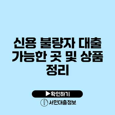 신용 불량자 대출 가능한 곳 및 상품 정리