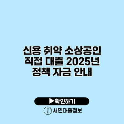 신용 취약 소상공인 직접 대출: 2025년 정책 자금 안내