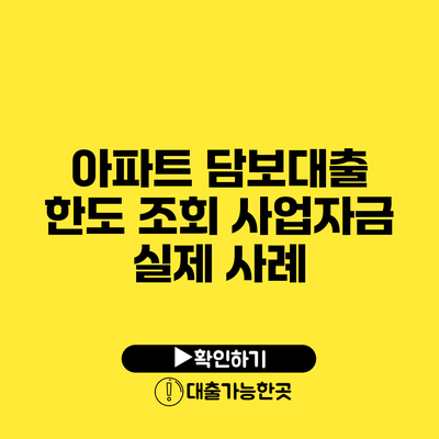 아파트 담보대출 한도 조회 사업자금 실제 사례