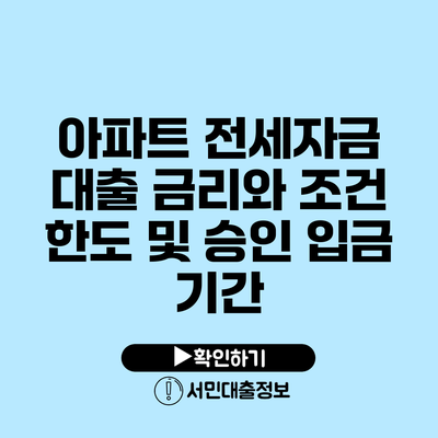 아파트 전세자금 대출 금리와 조건: 한도 및 승인 입금 기간