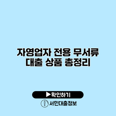 자영업자 전용 무서류 대출 상품 총정리