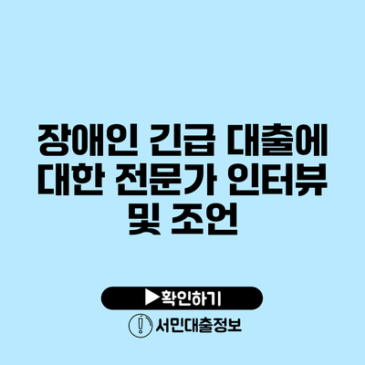 장애인 긴급 대출에 대한 전문가 인터뷰 및 조언
