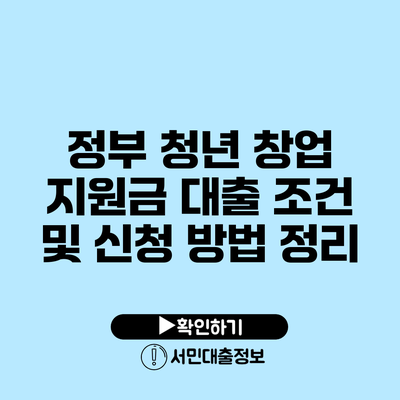정부 청년 창업 지원금 대출 조건 및 신청 방법 정리
