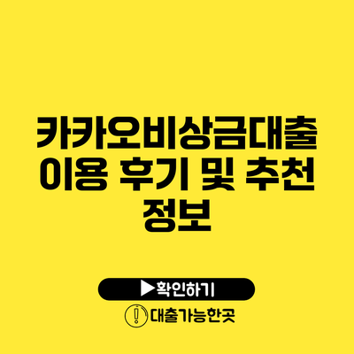 카카오비상금대출 이용 후기 및 추천 정보
