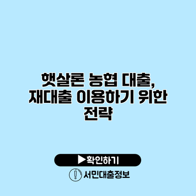 햇살론 농협 대출, 재대출 이용하기 위한 전략