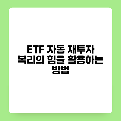 ETF 자동 재투자 복리의 힘을 활용하는 방법