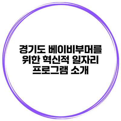경기도 베이비부머를 위한 혁신적 일자리 프로그램 소개