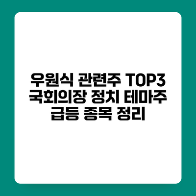 우원식 관련주 TOP3 국회의장 정치 테마주 급등 종목 정리