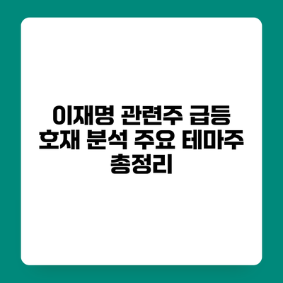 이재명 관련주 급등 호재 분석 주요 테마주 총정리