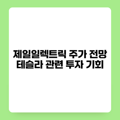 제일일렉트릭 주가 전망 테슬라 관련 투자 기회